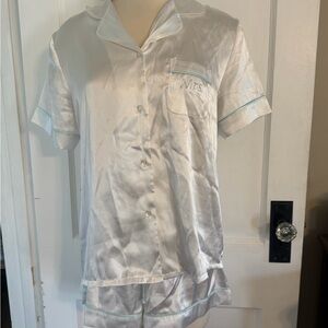 White Satin Pajama Set with rhinestone Mrs. Pocket